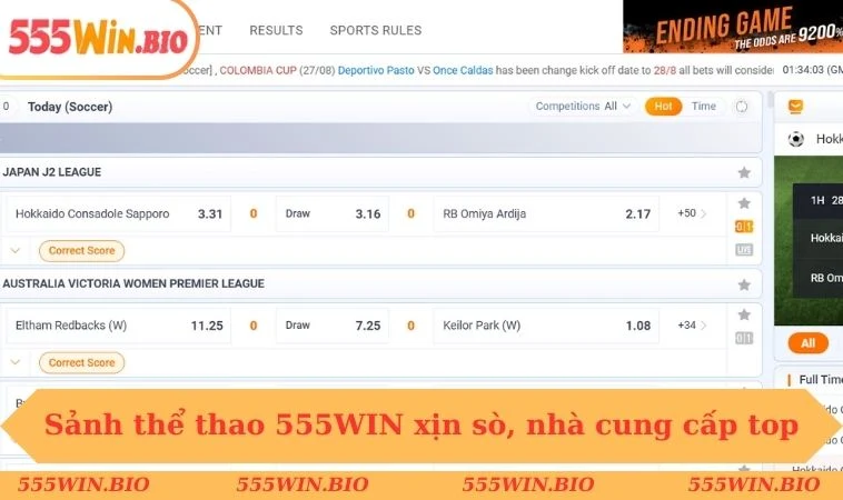 Sảnh thể thao 555WIN xịn sò, nhà cung cấp top