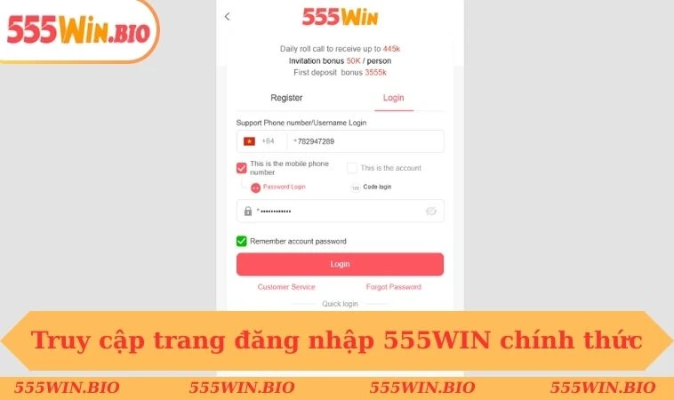 Truy cập trang đăng nhập 555WIN chính thức